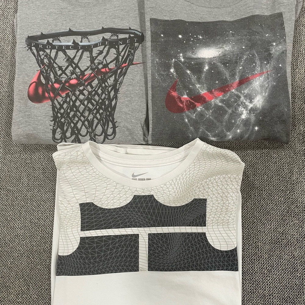 3 Kids Nike Basketball Short Sleeve Tees - Gray, White, Red